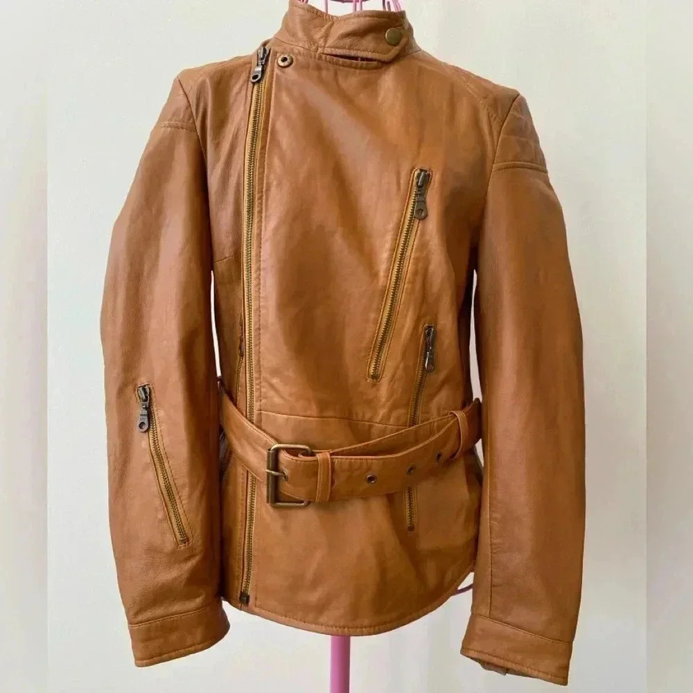 Kenna-T Leather Moto Jacket Women’s Size Small Tan Biker Jacket - Picture 4 of 16